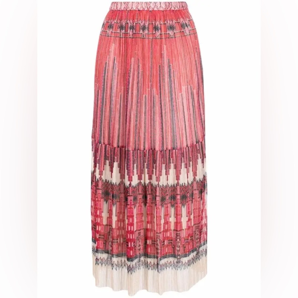 Ba&sh Daris metallic plisse pleated midi skirt red geometric abstract print jupe